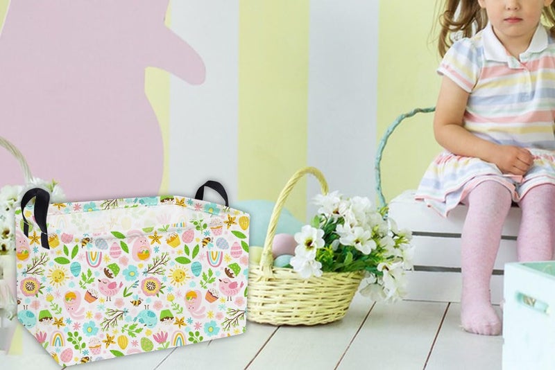 ESSME Rectangular Easter Basket, Kids Storage bin Organizer with Handles for Easter Decor,Shelf Basket,Toy Organizer,Easter Baskets.(Line Easter) - Image 3